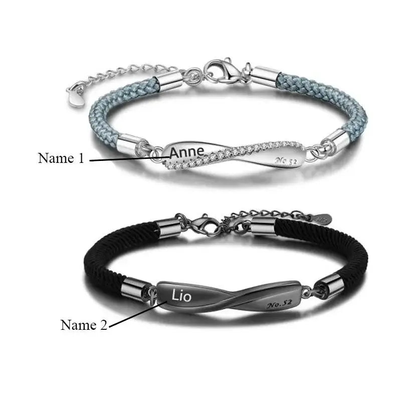 Infinity Matching Couple Bracelets | Couple Engraved Name Bracelets