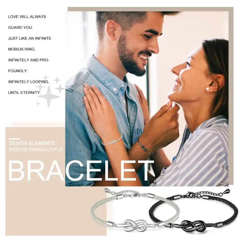 Infinity Matching Couple Bracelets | Engraved Couple Bracelets