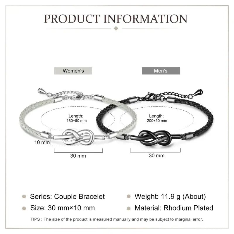 Infinity Matching Couple Bracelets | Engraved Couple Bracelets