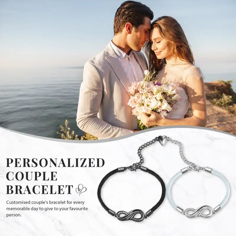 Infinity Personalised Couple Bracelets | Engraved Names Matching Bracelets