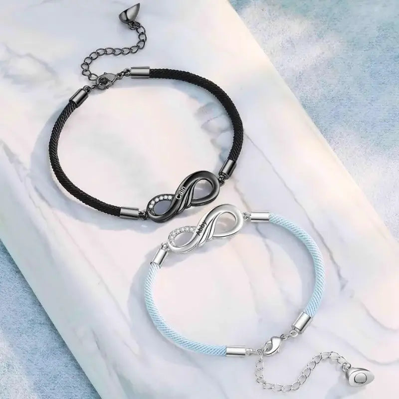 Infinity Personalised Couple Bracelets | Engraved Names Matching Bracelets