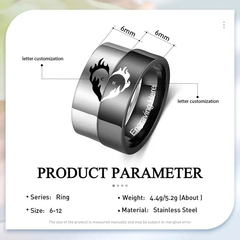 Initial Couple Rings | Heart Matching Rings | His and Hers Ring with Engraving