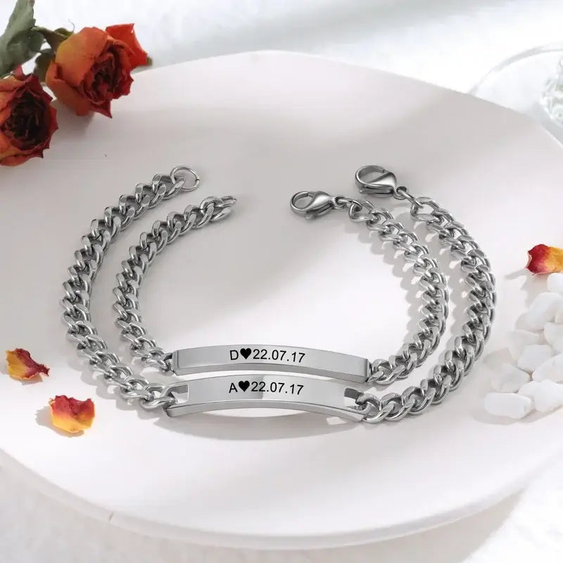 Initial and Date Bracelets for Couples | His and Hers Bracelets