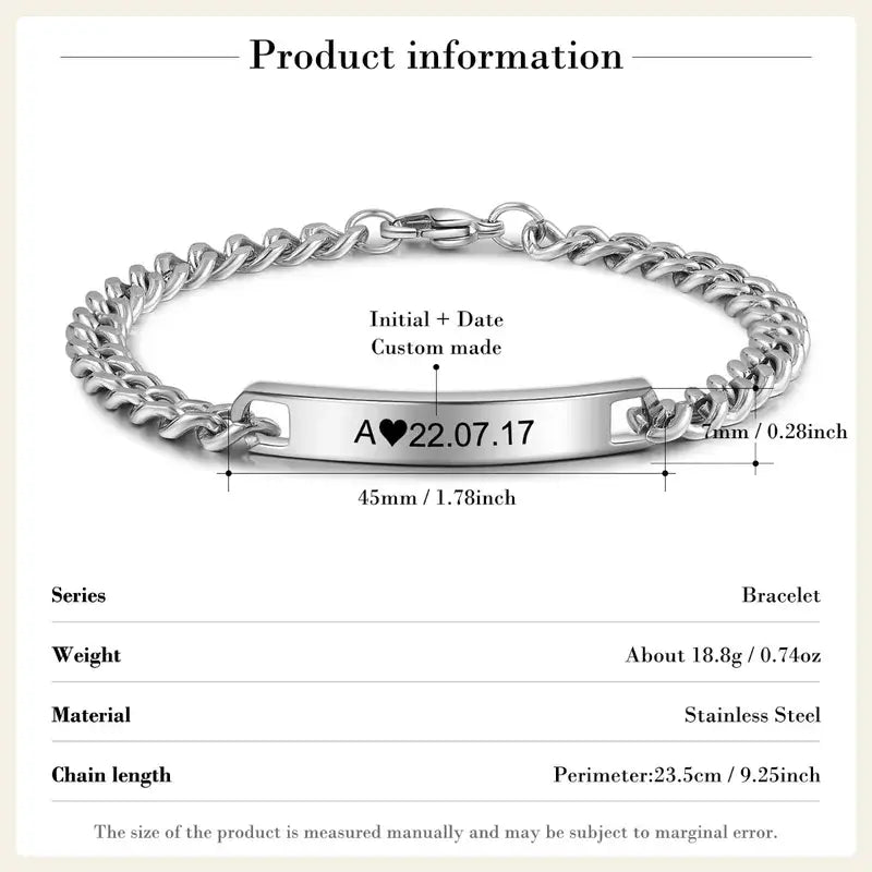 Initial and Date Bracelets for Couples | His and Hers Bracelets