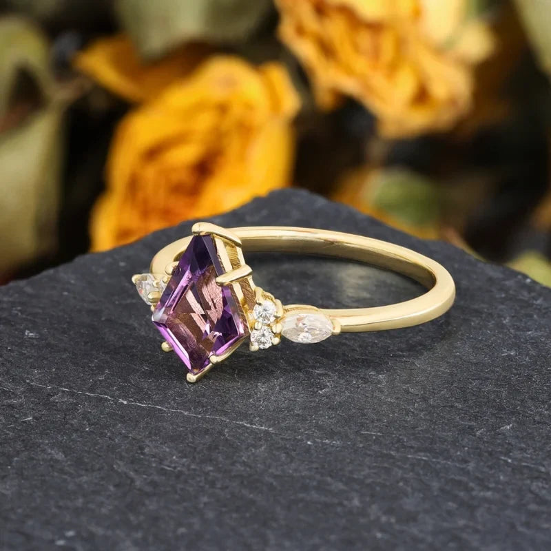 Kite Shaped Amethyst Ring Sterling Silver