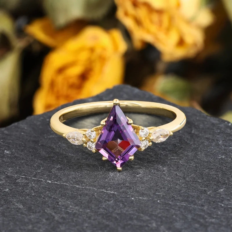 Kite Shaped Amethyst Ring Sterling Silver