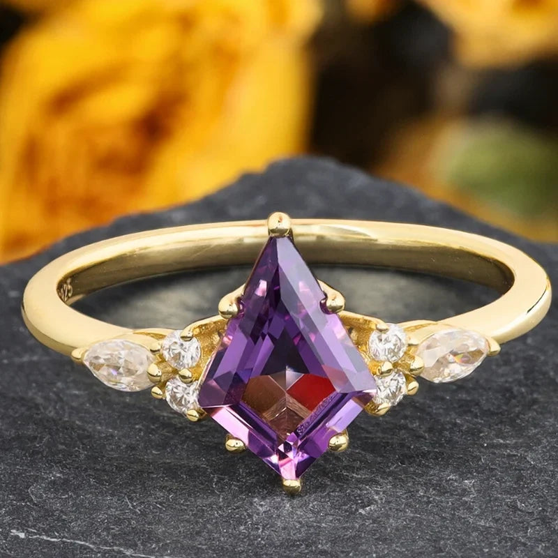 Kite Shaped Amethyst Ring Sterling Silver