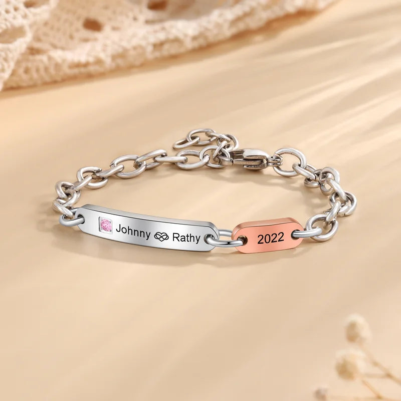 Matching Bracelets for Couples | Matching Couples Bracelets | His and Her Bracelets with Birthstone and Names | 2 Pieces