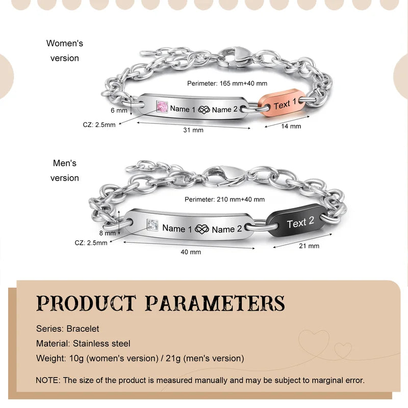 Matching Bracelets for Couples | Matching Couples Bracelets | His and Her Bracelets with Birthstone and Names | 2 Pieces