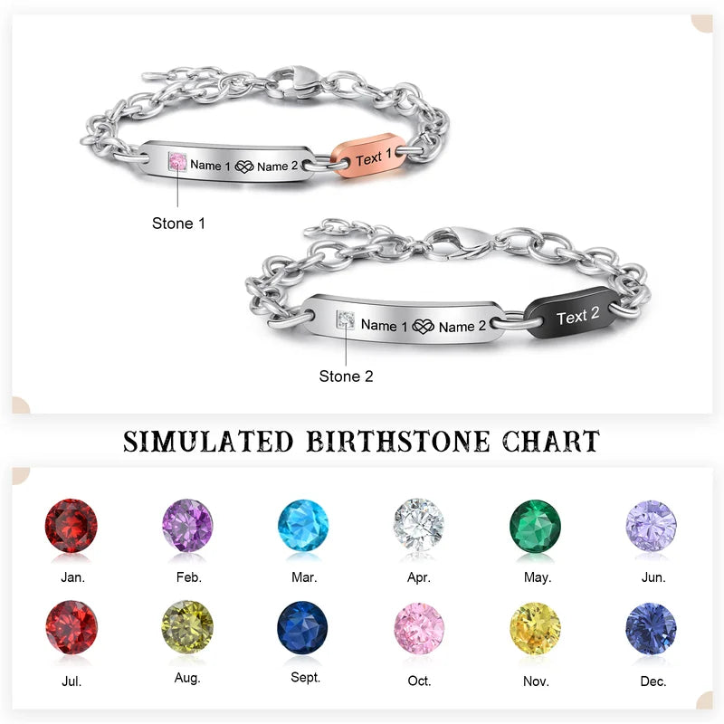 Matching Bracelets for Couples | Matching Couples Bracelets | His and Her Bracelets with Birthstone and Names | 2 Pieces