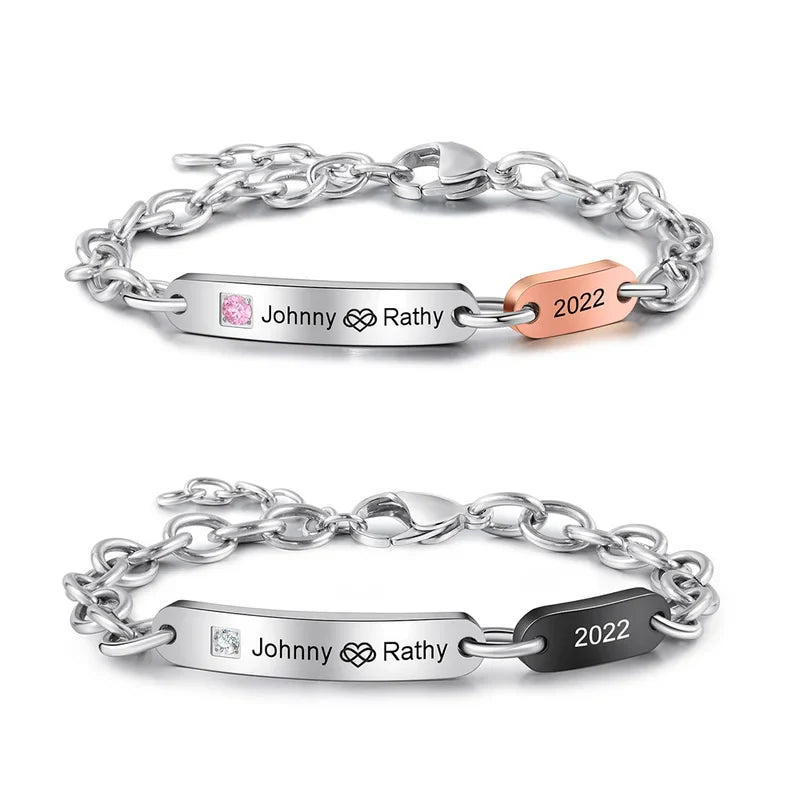 Matching Bracelets for Couples | Matching Couples Bracelets | His and Her Bracelets with Birthstone and Names | 2 Pieces