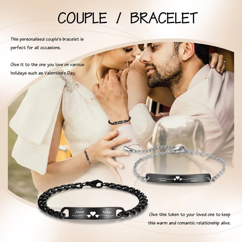 Matching Bracelets for Couples | Matching Couple Bracelets | His and Her Bracelets with Names | 2 Pieces