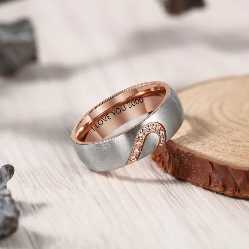 Matching Heart Couple Rings | Engraved Ring Set | His and Hers Ring