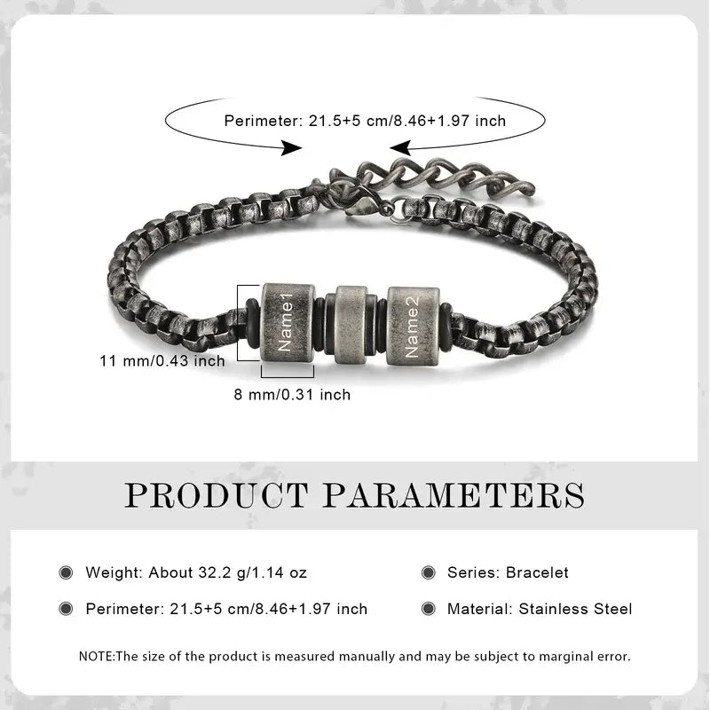 Mens Personalised Bracelet | Mens Engraved 2-5 Beads Bracelet