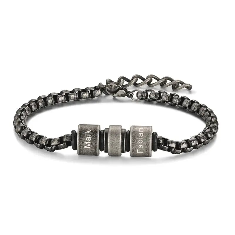 Mens Personalised Bracelet | Mens Engraved 2-5 Beads Bracelet