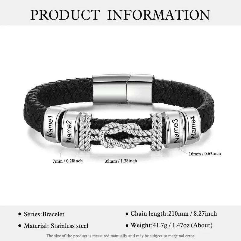 Mens Personalised Bracelet - Engraved Mens Leather Bracelet