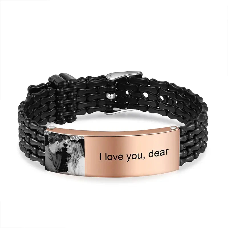 Men's Photo Bracelet with Engraving Stainless Steel