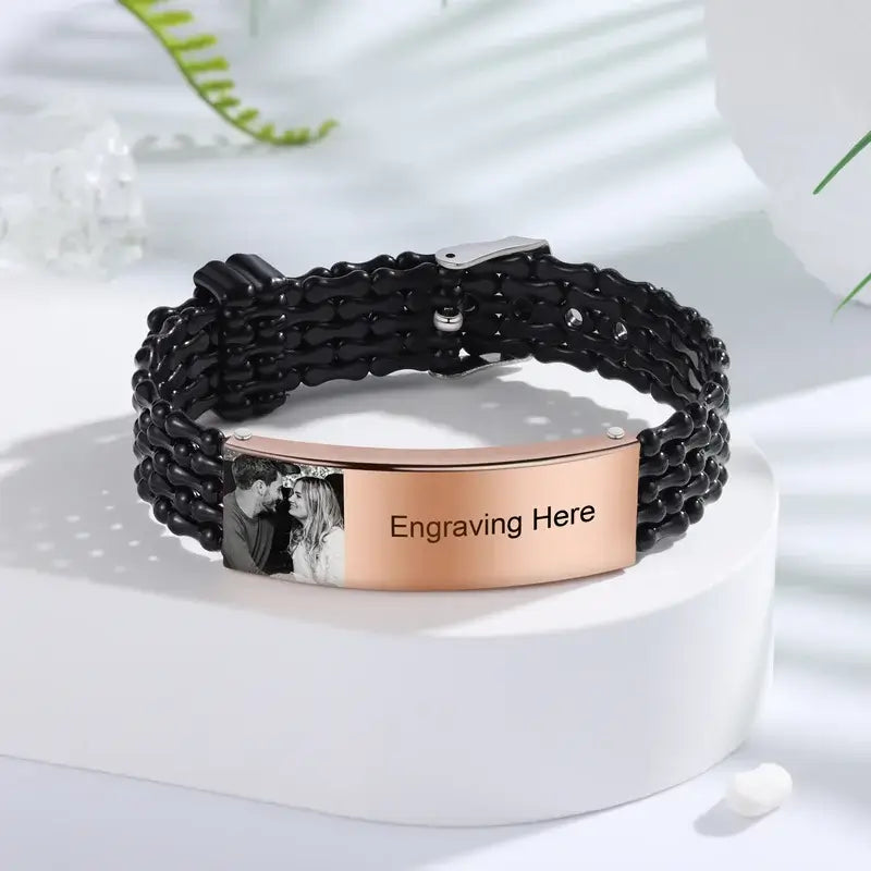 Men's Photo Bracelet with Engraving Stainless Steel