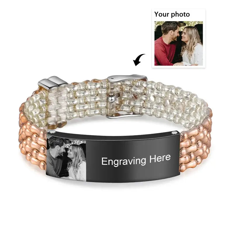 Men's Photo Bracelet with Engraving Stainless Steel