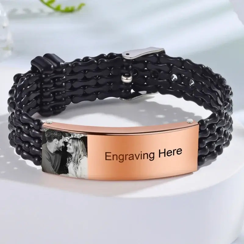 Men's Photo Bracelet with Engraving Stainless Steel