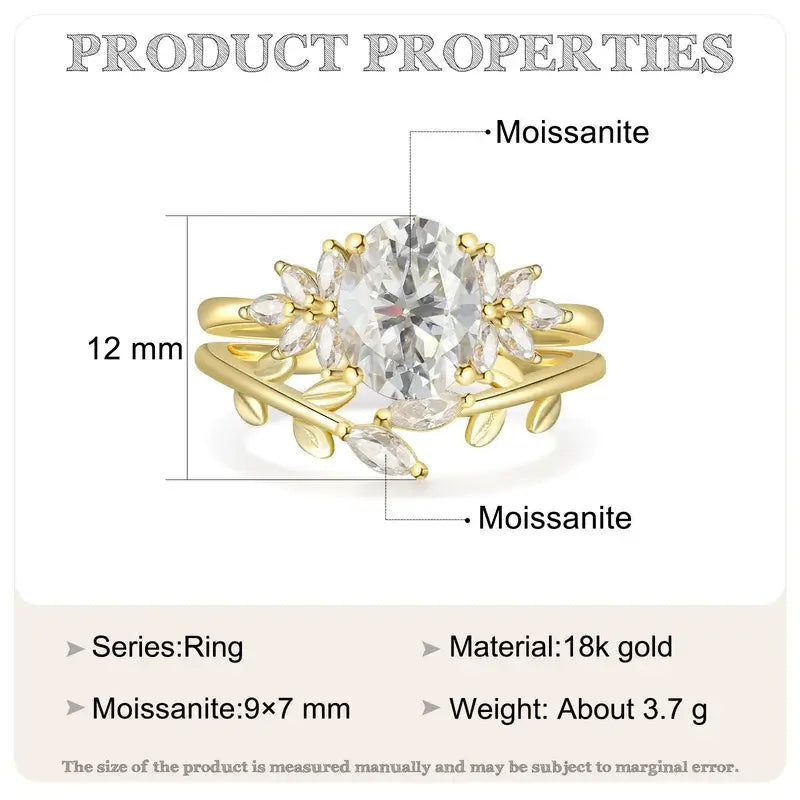 Moissanite Wedding Ring Set Oval Shaped 18K Yellow Gold