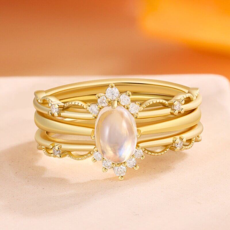 Moonstone Engagement Ring Set Oval Shaped