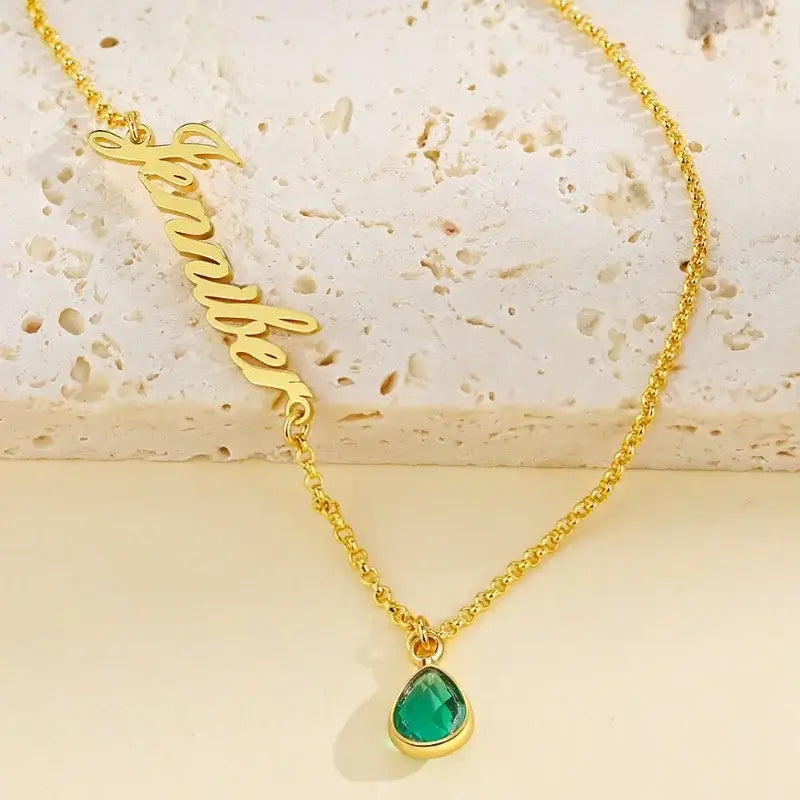 Name Necklace with Birthstone | Name Necklace Gold Plated | Name and Birthstone Necklace