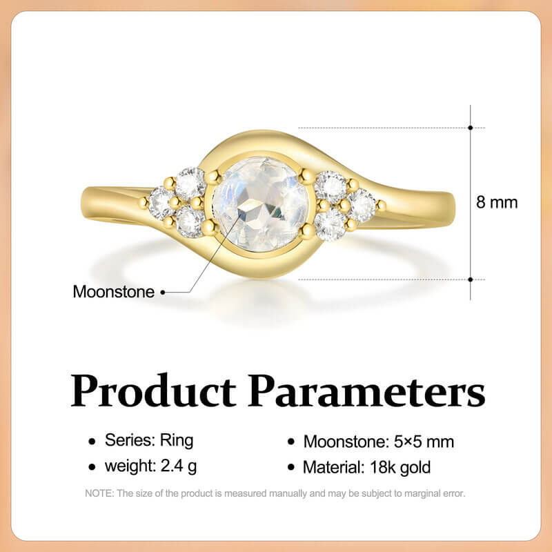 Natural Moonstone Ring Round Shaped 18K Gold