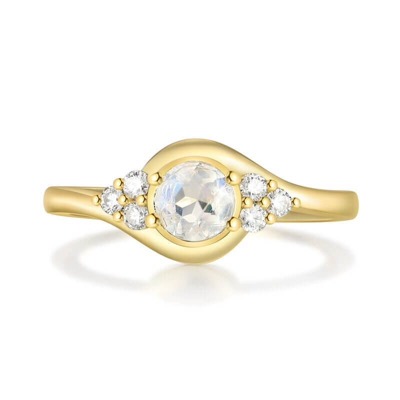 Natural Moonstone Ring Round Shaped 18K Gold