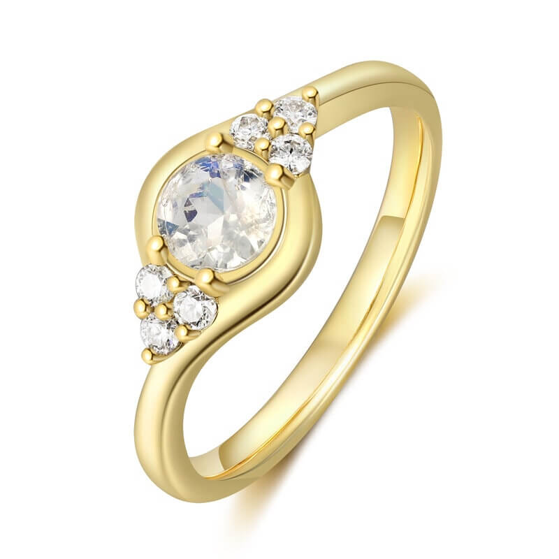 Natural Moonstone Ring Round Shaped 18K Gold