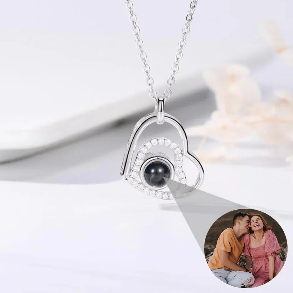 Necklace with Picture Inside, Photo Projection Necklace, Projection Jewellery Heart Pendant