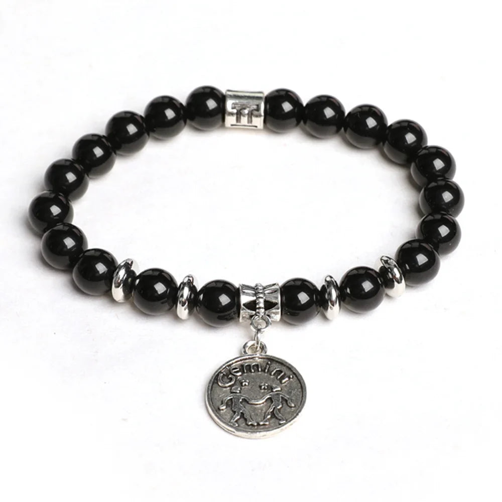 Obsidian Crystal Bracelet with Round Zodiac Charm