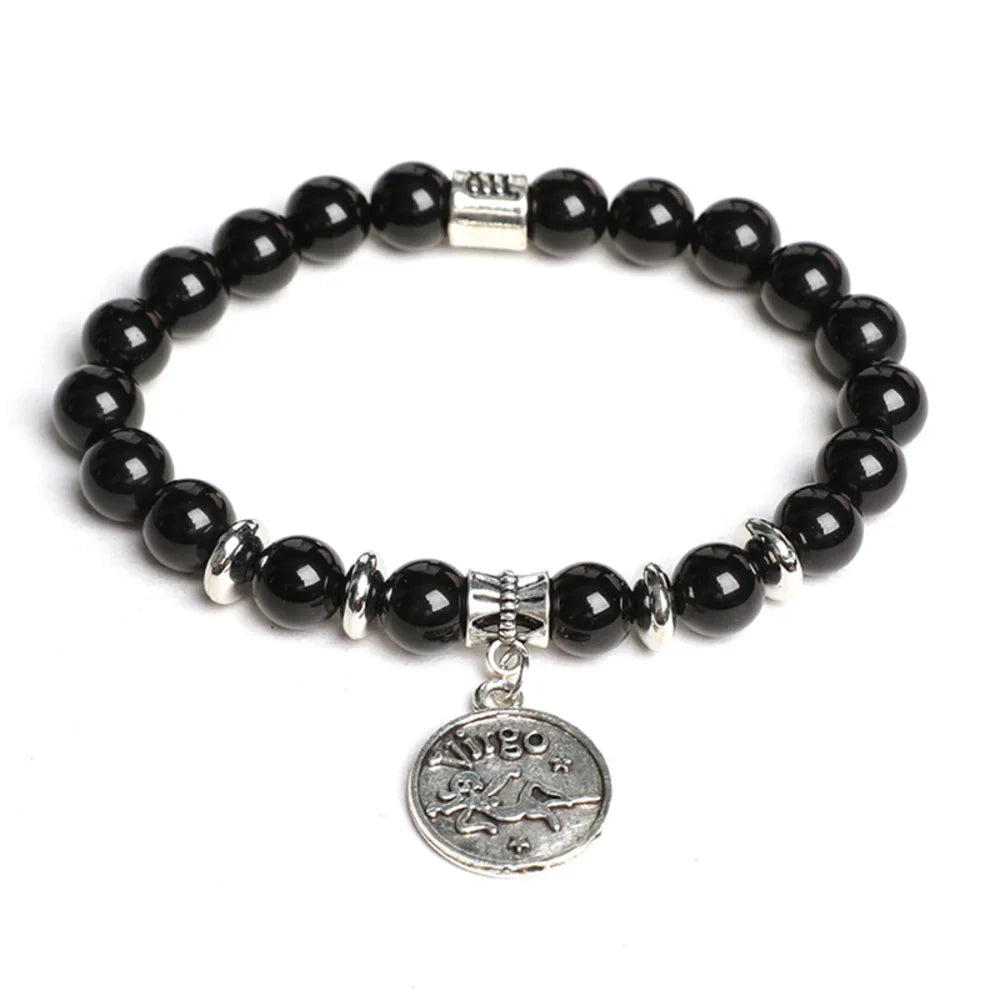 Obsidian Crystal Bracelet with Round Zodiac Charm