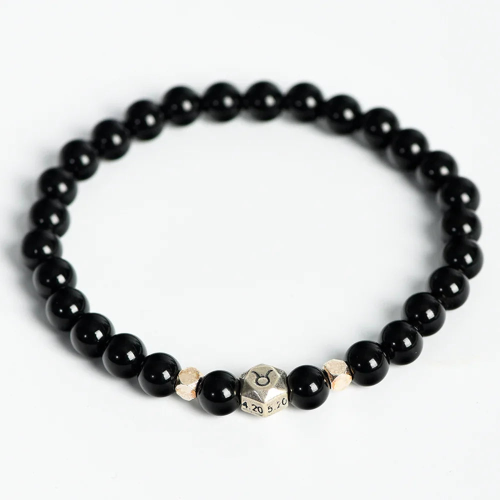 Obsidian Crystal Zodiac Bead Bracelet - Obsidian Zodiac Bracelet