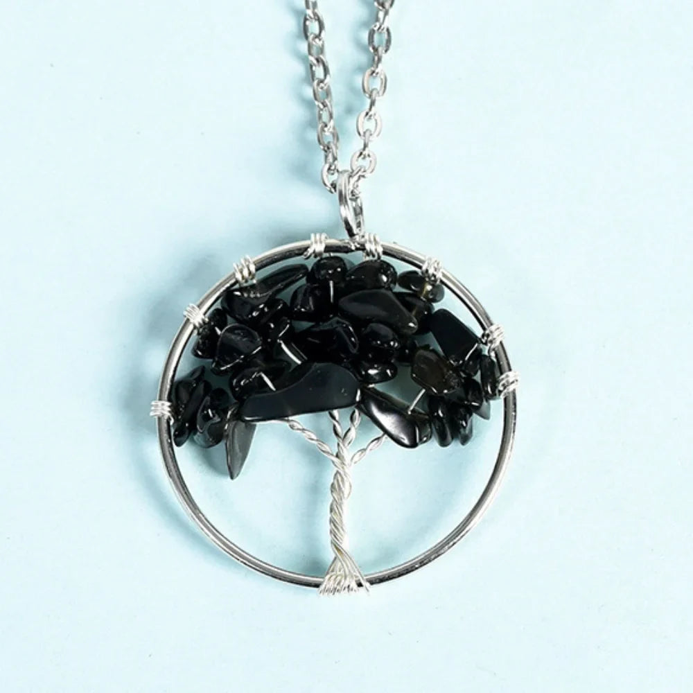 Obsidian Family Tree Crystal Necklace