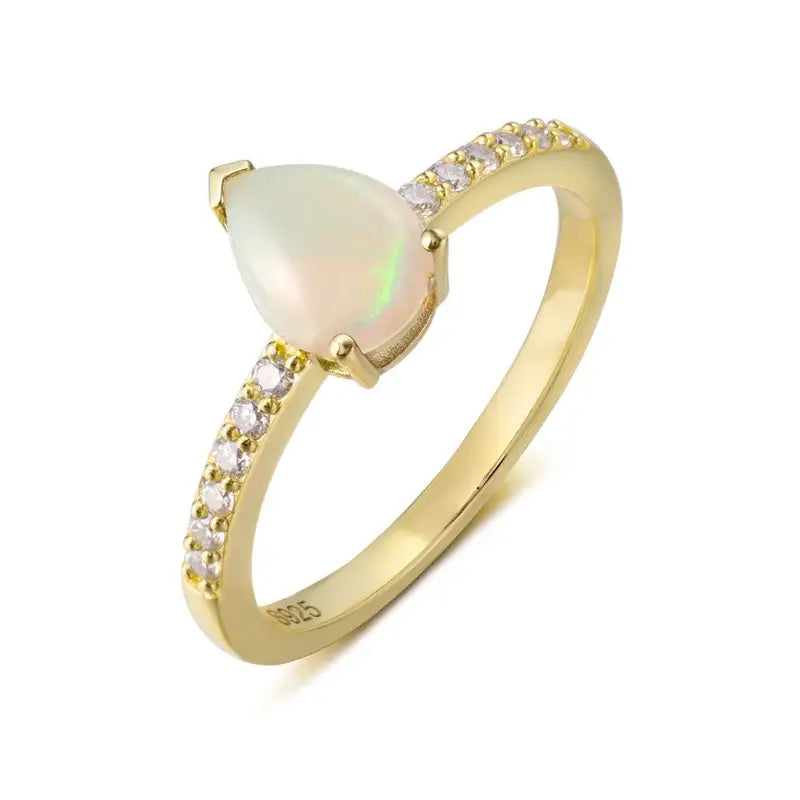 Opal Wedding Ring with Moissanite Pear Shaped Sterling Silver