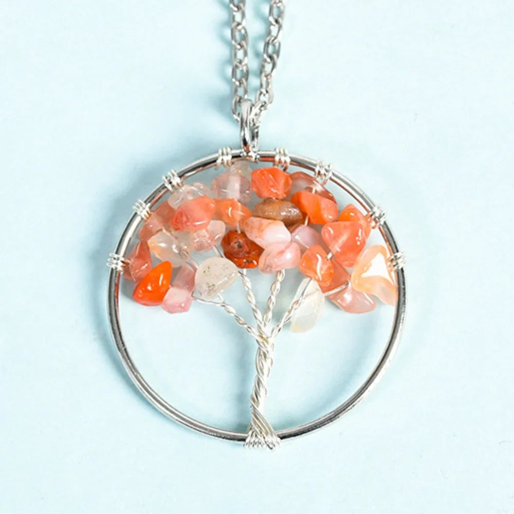 Orange Onyx Family Tree Crystal Necklace