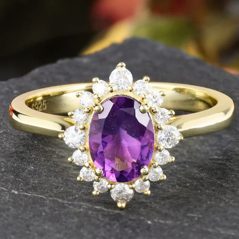 Oval Amethyst Engagement Ring with Moissanite