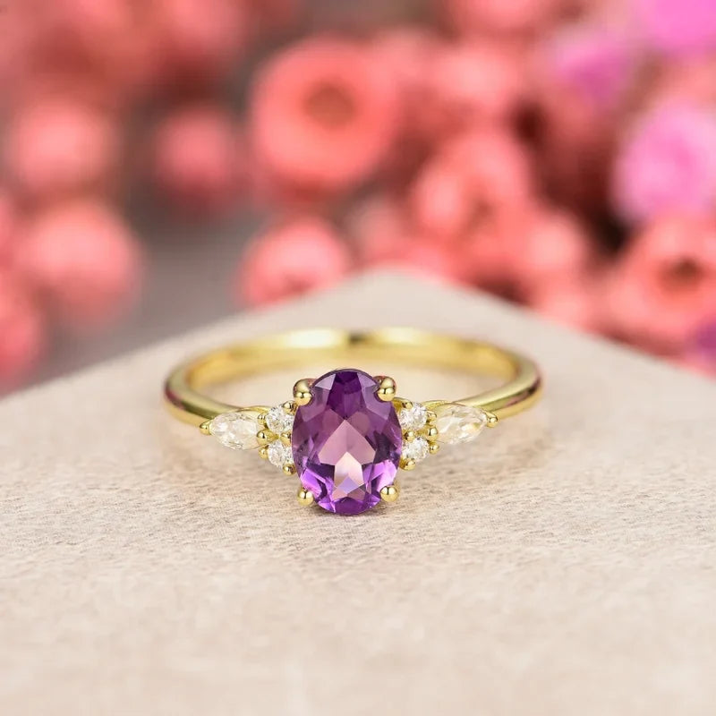 Oval Cut Amethyst Ring with Moissanite