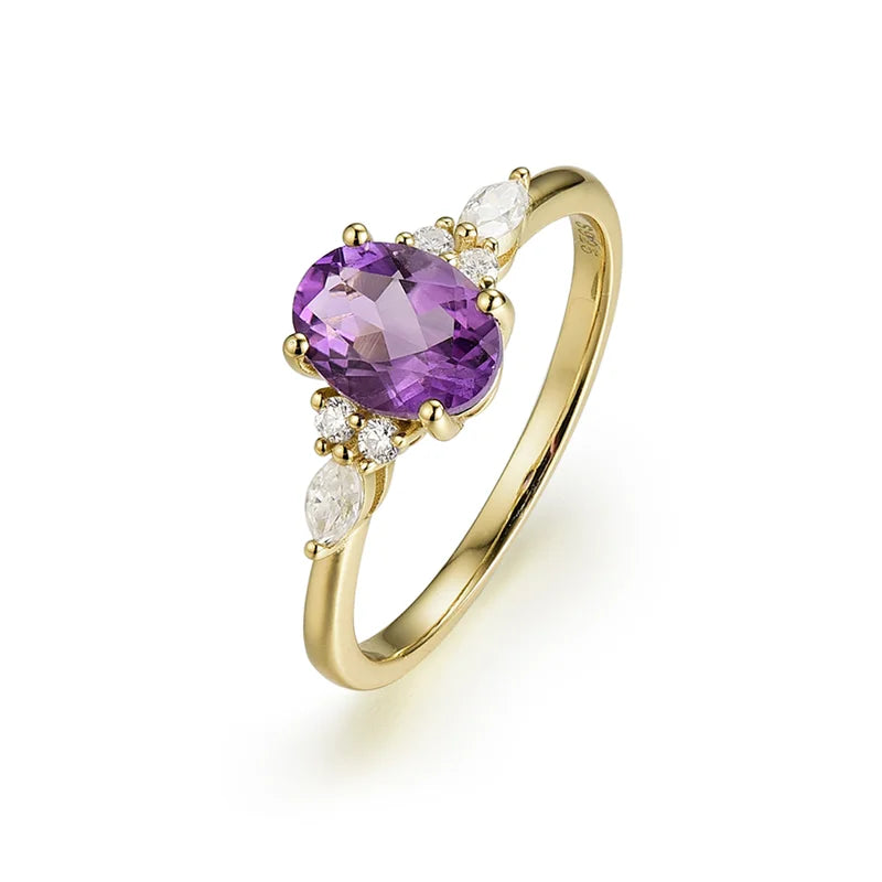 Oval Cut Amethyst Ring with Moissanite