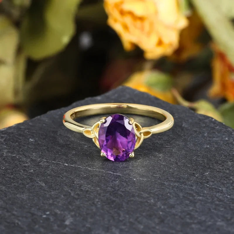 Natural Oval Shaped Amethyst Engagement Ring