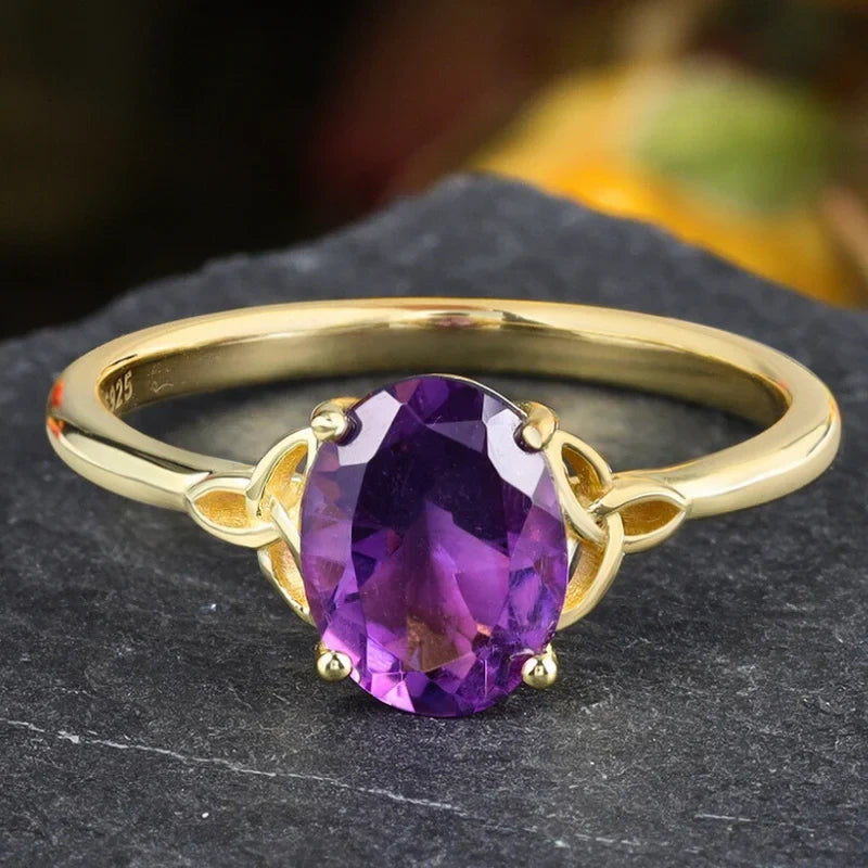 Natural Oval Shaped Amethyst Engagement Ring