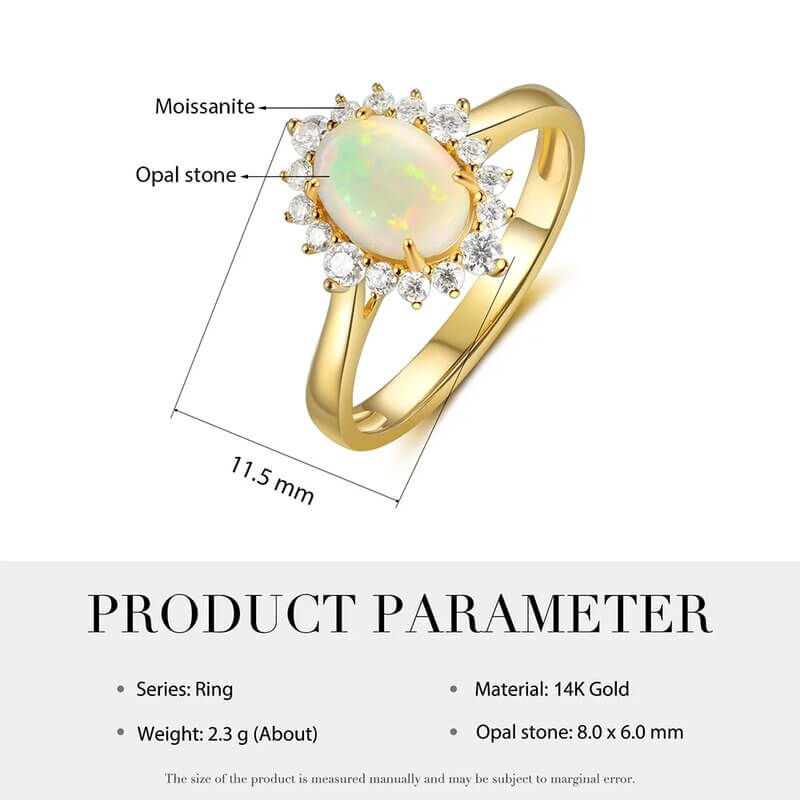 Oval Opal Engagement Ring with Moissanite 14/18k Yellow Gold