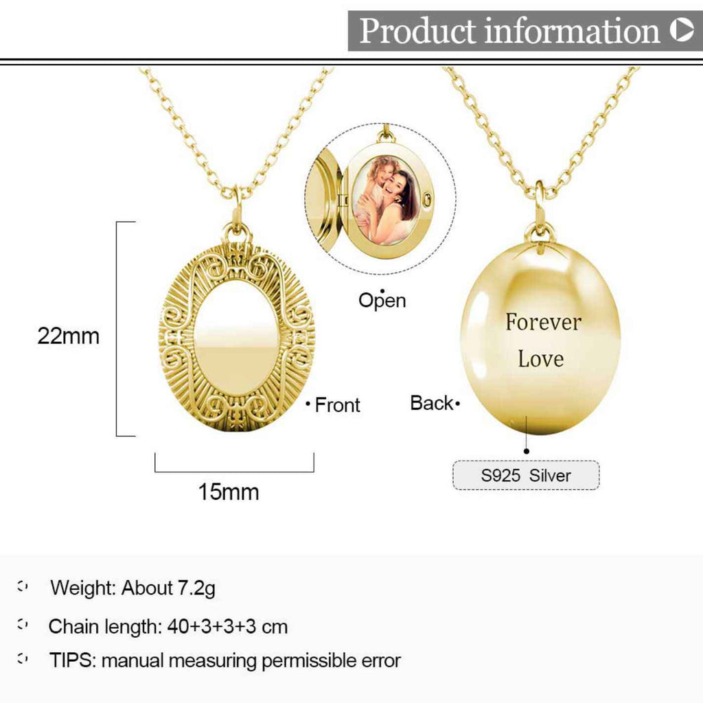 Personalised Photo Oval Locket Necklace with Picture Inside Gold