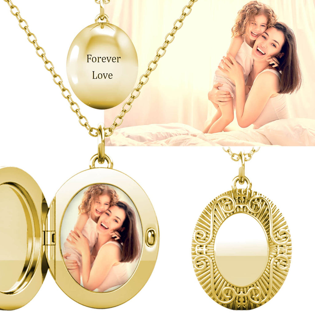 Personalised Photo Oval Locket Necklace with Picture Inside Gold