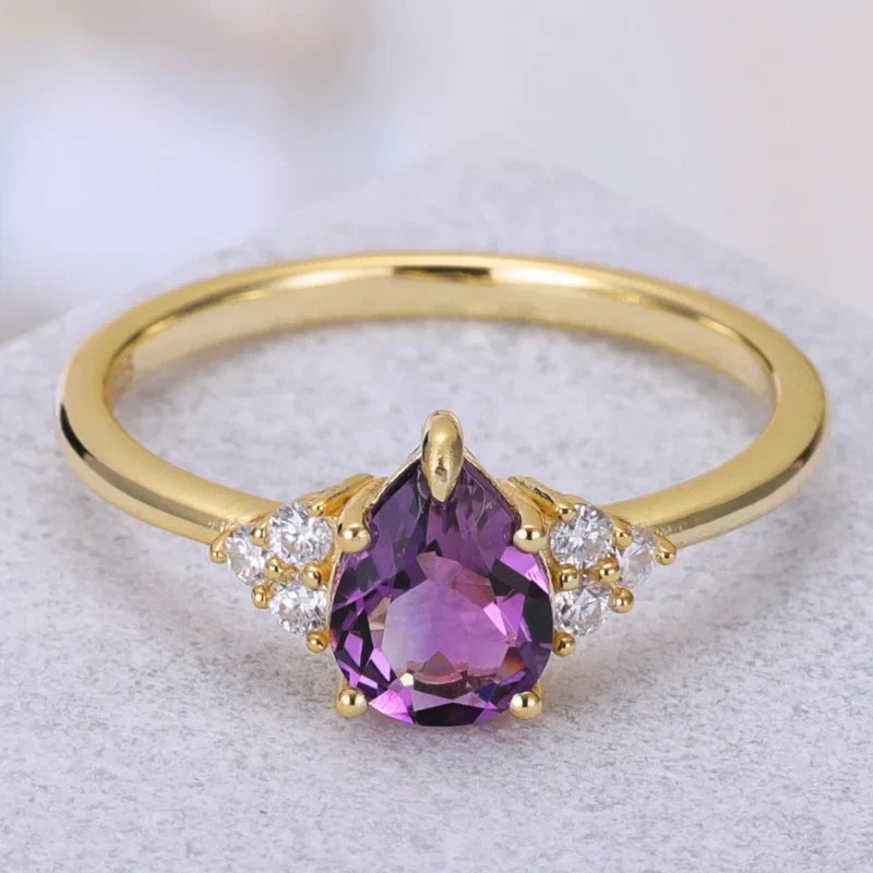 Pear Cut Amethyst Engagement Ring