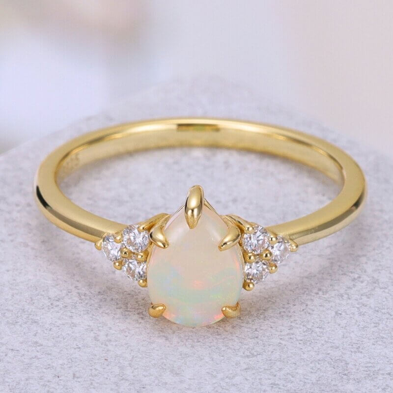 Pear Cut Opal Engagement Ring Sterling Silver