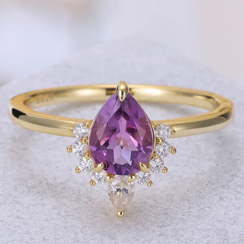 Pear Shaped Amethyst Wedding Ring with Moissanite