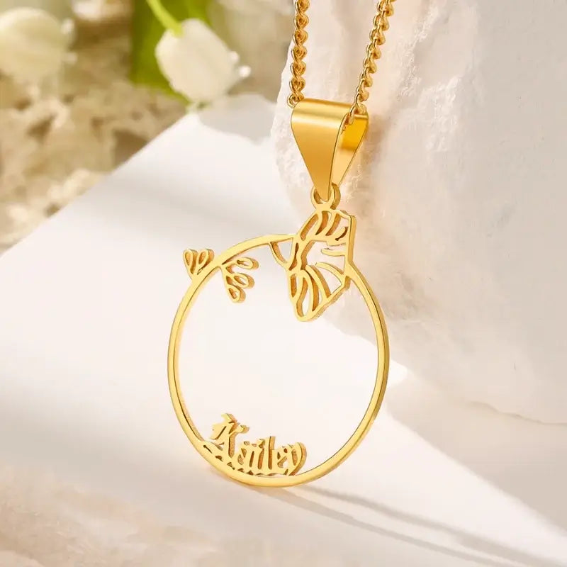 Birth Flower Personalised Name Necklace, Sterling Silver Name Necklace Gold/Silver/Rose Gold, Name Jewellery Gift for Her