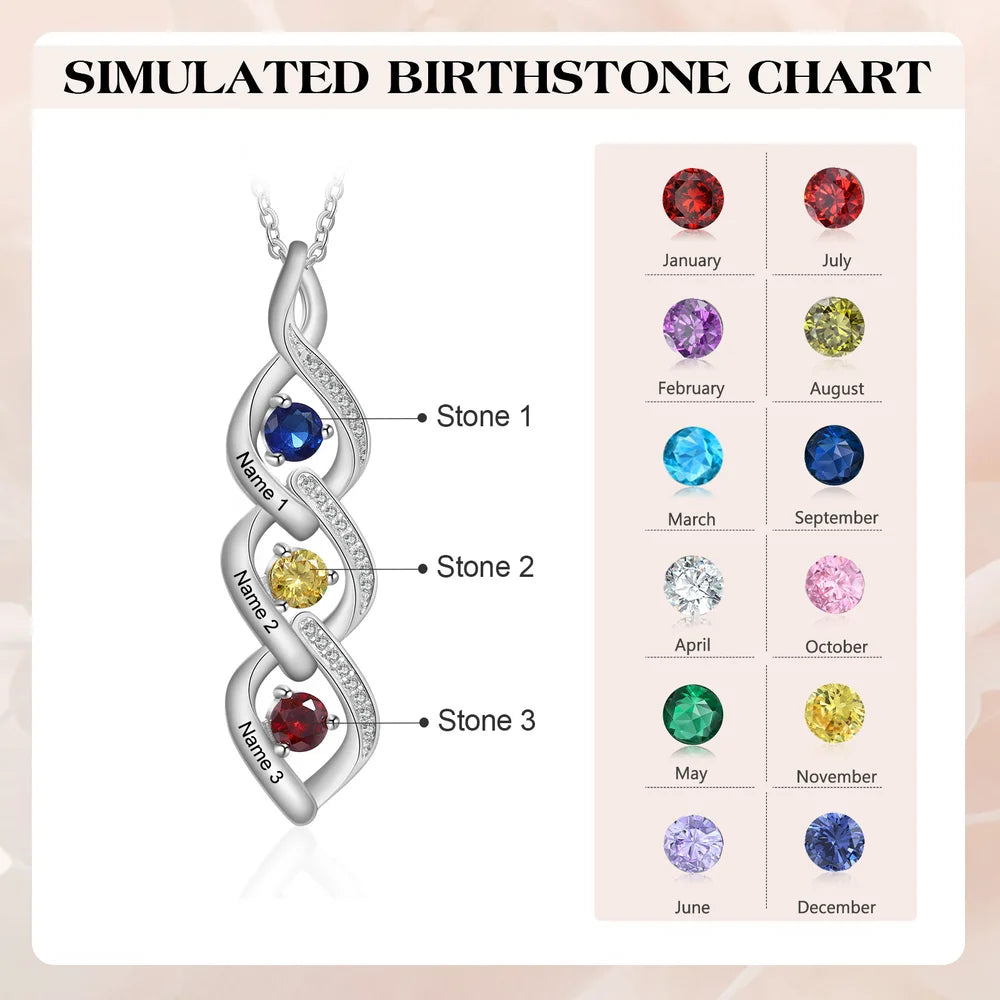 Personalised Birthstones Mum Necklace with Names, Mother's Day Necklace with Names, Personalised Jewellery for Mum